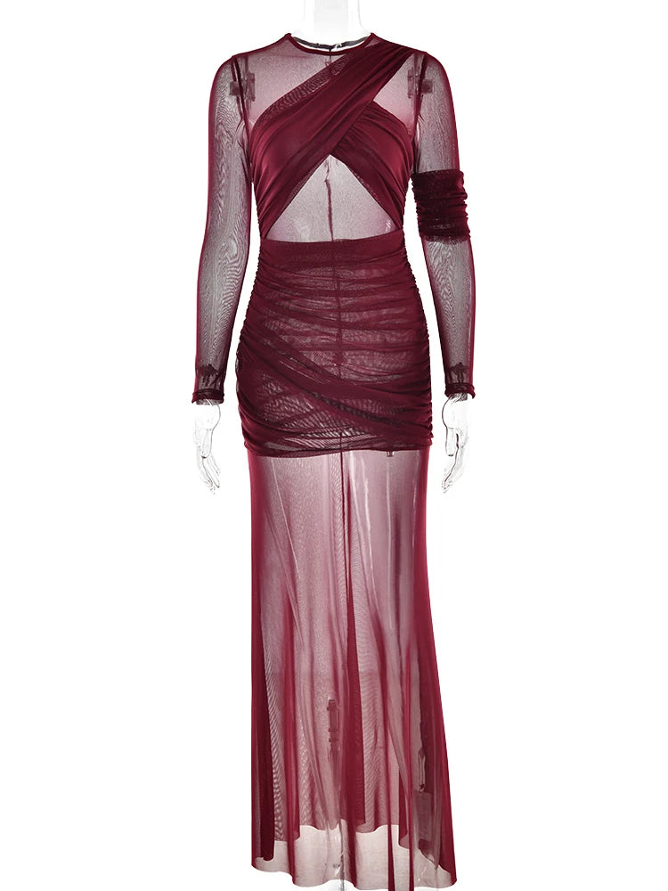 Elegant Mesh Long Sleeve Bodycon Dress