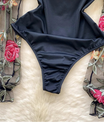 Embroidery Gauze Bodysuit Stand Collar Women