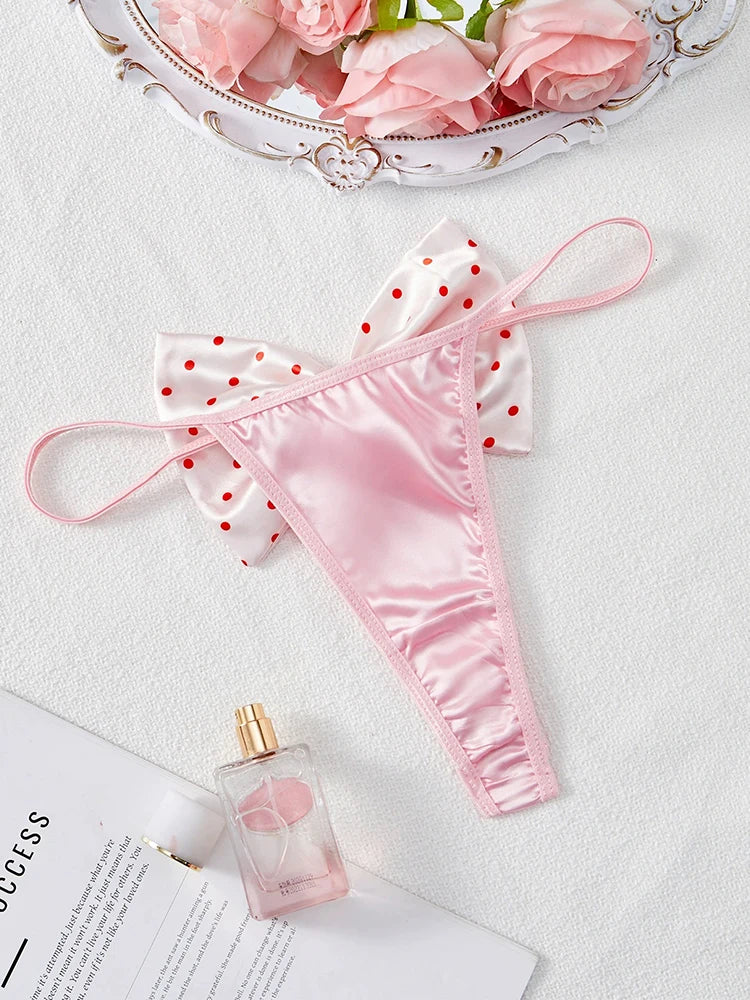 Women’s Kawaii Japanese Satin Thong – Pink Bow Lingerie Panties | Cute & Sexy Underwear