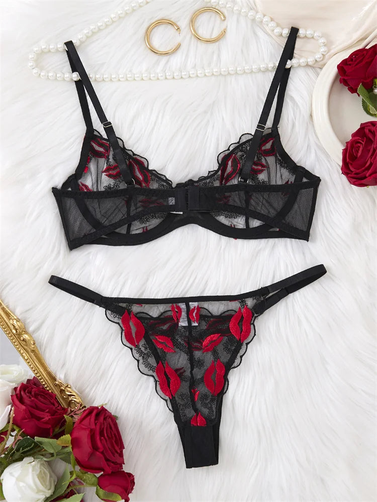 Sexy Red Lip Lingerie Set