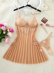 Champagne Floral Lace 2-Piece Chemise Set