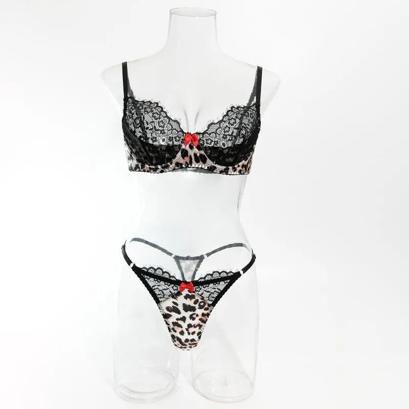 Leopard Print Lingerie Set – Lace & Mesh See-Through
