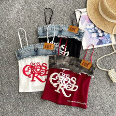 Denim Splice Letter Print Camisole