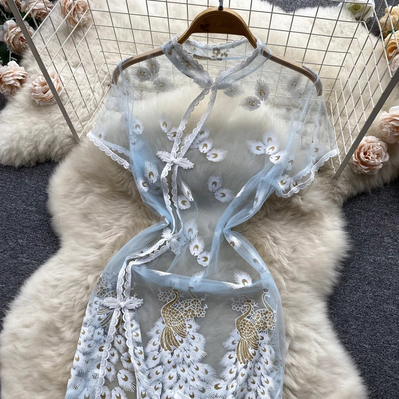 Chinese-Style Embroidered Sheer Lingerie Night Dress – Slim & Sexy
