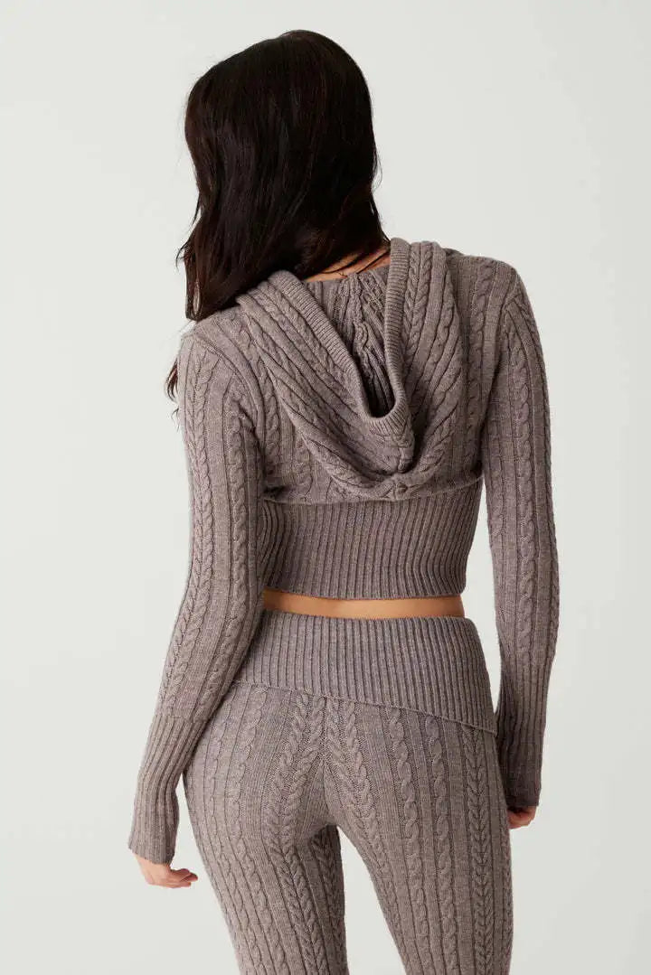 Women's Zipper Crop Hoodie & Flare Pants Set