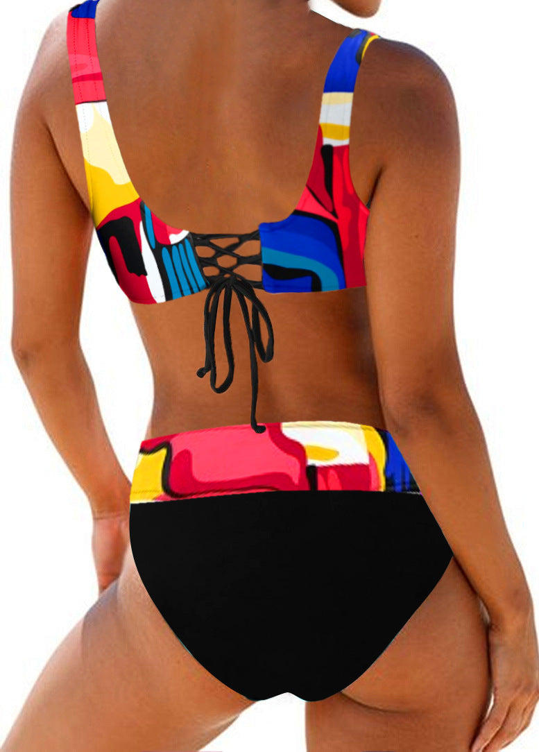 Colorful bikini with abstract pattern on a white background