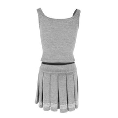 Slim Fit Vest Top & Pleated Skirt Set JC