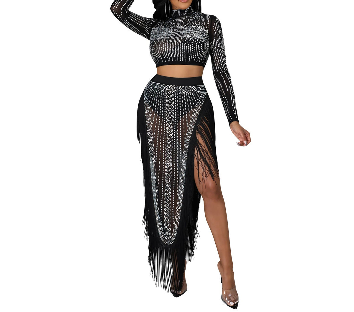 Elegant Iron Drill Mesh Perspective Party Dress.