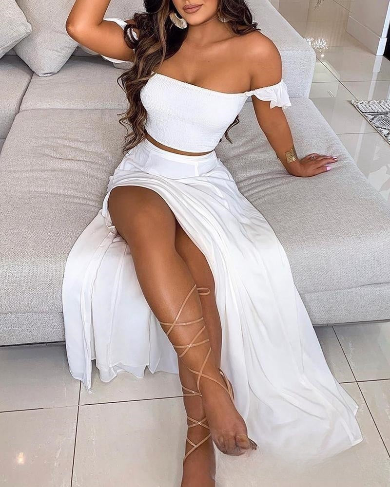 White Solid Tube Top Trousers Suit Dress JC
