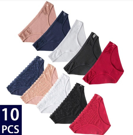 10 Pieces Luxury Breathable Lace Cotton Briefs-