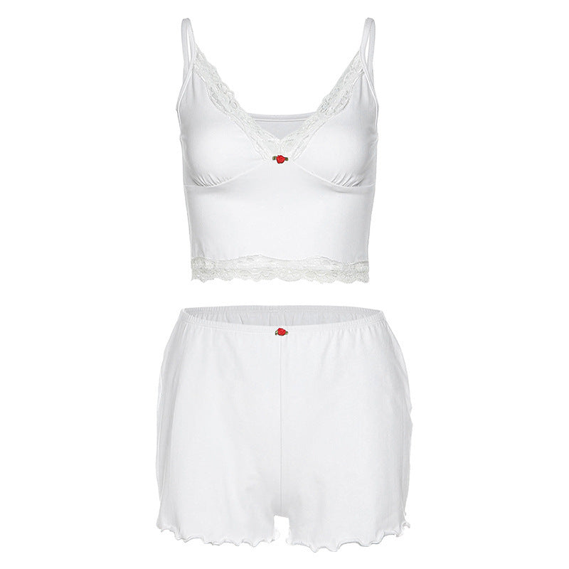 Women's Solid Color Sling Crop Shorts Set CJ