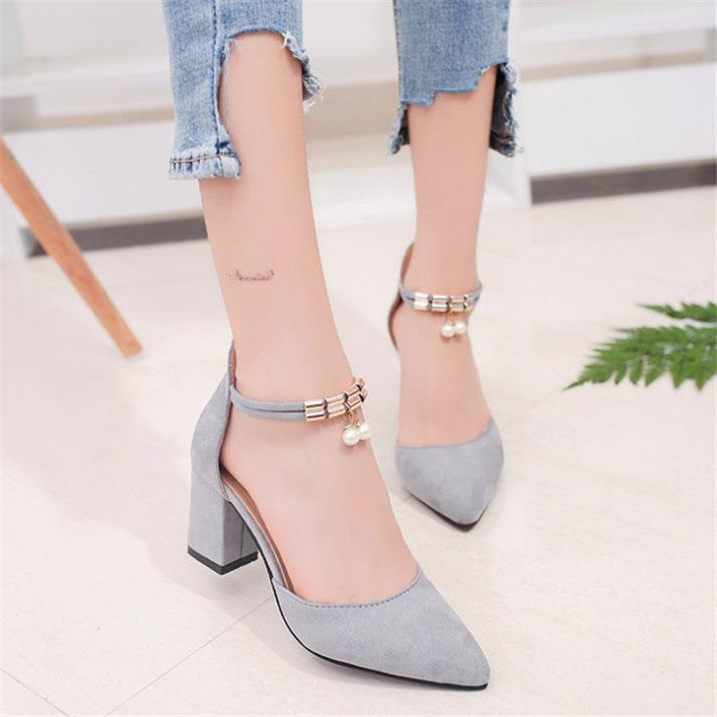 Women High Heels Flock Pointed Sandals
