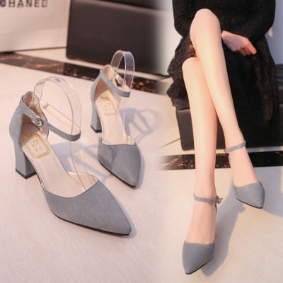 Women High Heels Flock Pointed Sandals