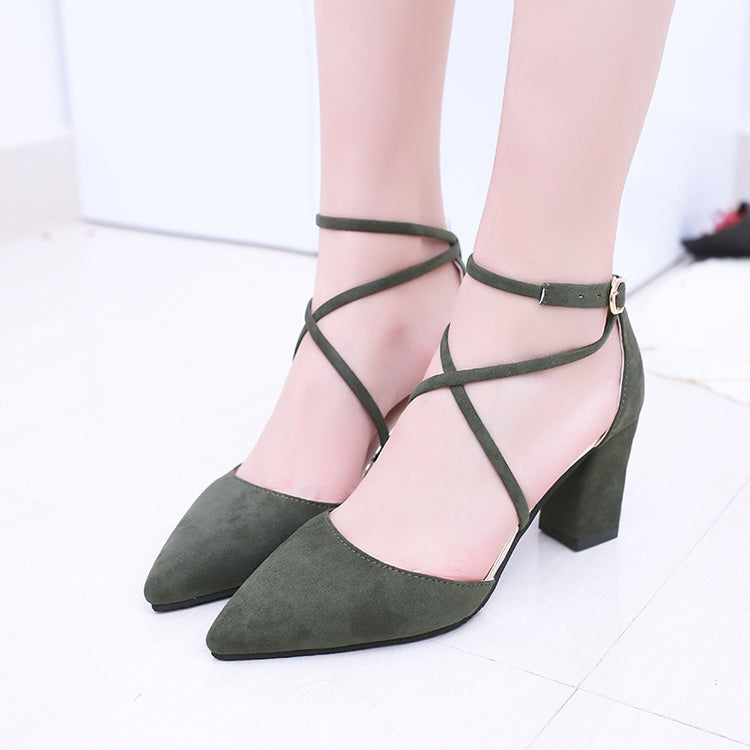 Women High Heels Flock Pointed Sandals