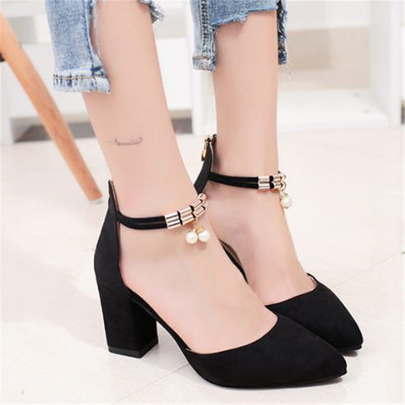 Women High Heels Flock Pointed Sandals