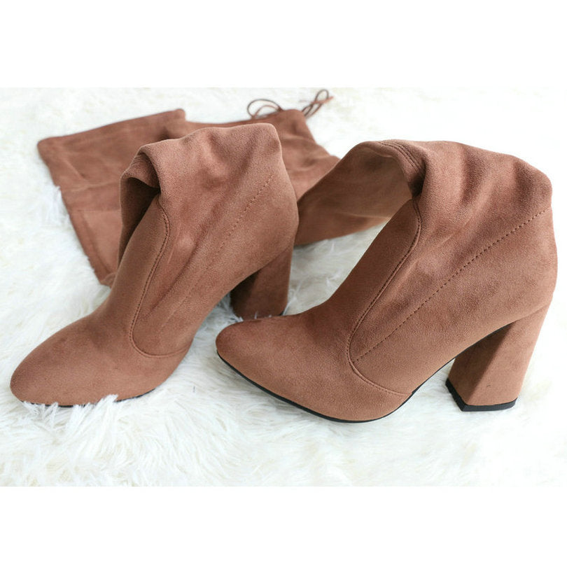 Flock Leather Women Over Knee Boots