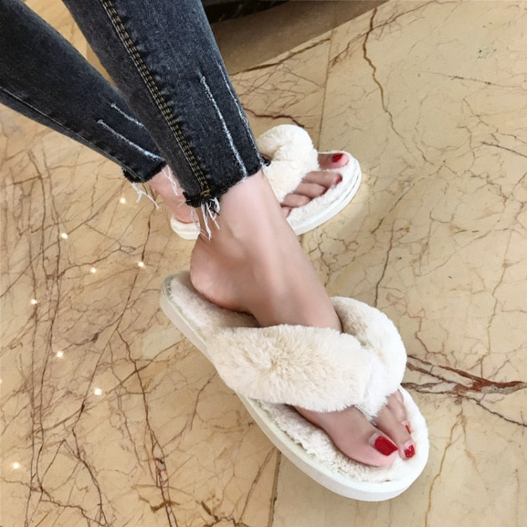 Women Faux Fur Warm Home Winter Slippers