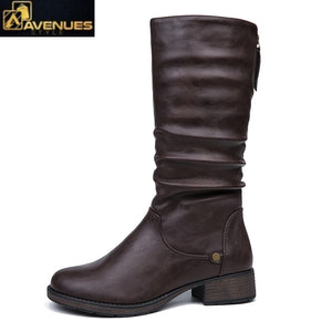 Winter Mid-calf Women PU Leather Boots