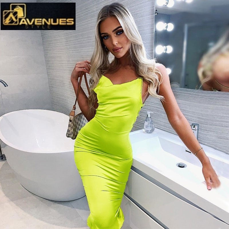 Women Satin Elegant Party Dress