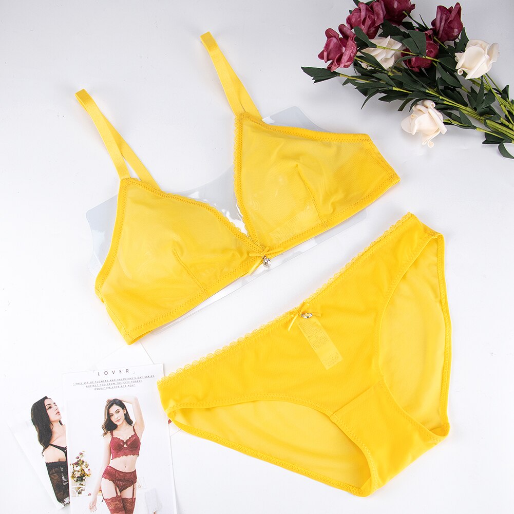 Deep V Transparent Lingerie Wire Free Soft Set