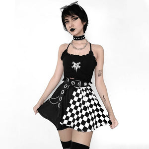 Punk Gothic Plaid A Line Plaid Patchwork Grunge Mini Skirt