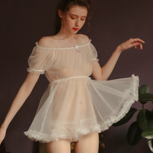 Sexy Thin Transparent Tops Temptation Women Pajamas Set