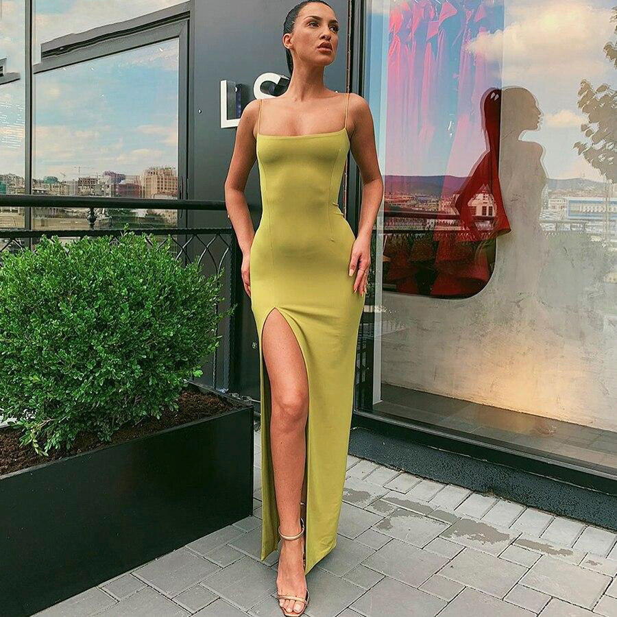 Women's Long Dress Bodycon Lace Up Stretch Slim Midi Dress