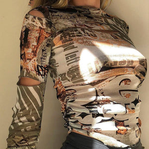 Women's Hollow Out Street T-shirt Long Sleeve Crop Top