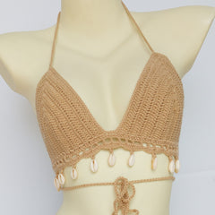 Women's Bikini Top Handmade Crochet Shell Tassel Swimsuit