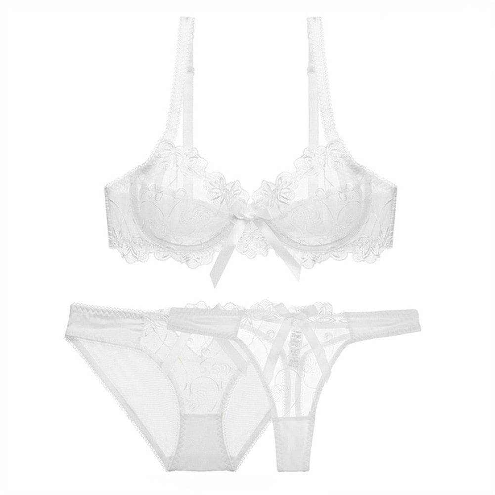 Slim Lace Lingerie Underwire Floral Bras Panties Thongs Set