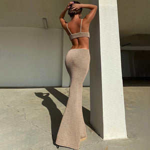 Knitted Maxi Dress Sexy Cut Out Backless Bodycon Dress
