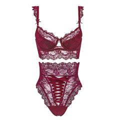 Floral Lace 2-Piece Bra High-Waist Panty Lingerie Set