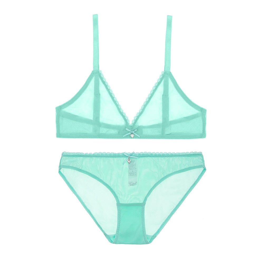 Deep V Transparent Lingerie Wire Free Soft Set