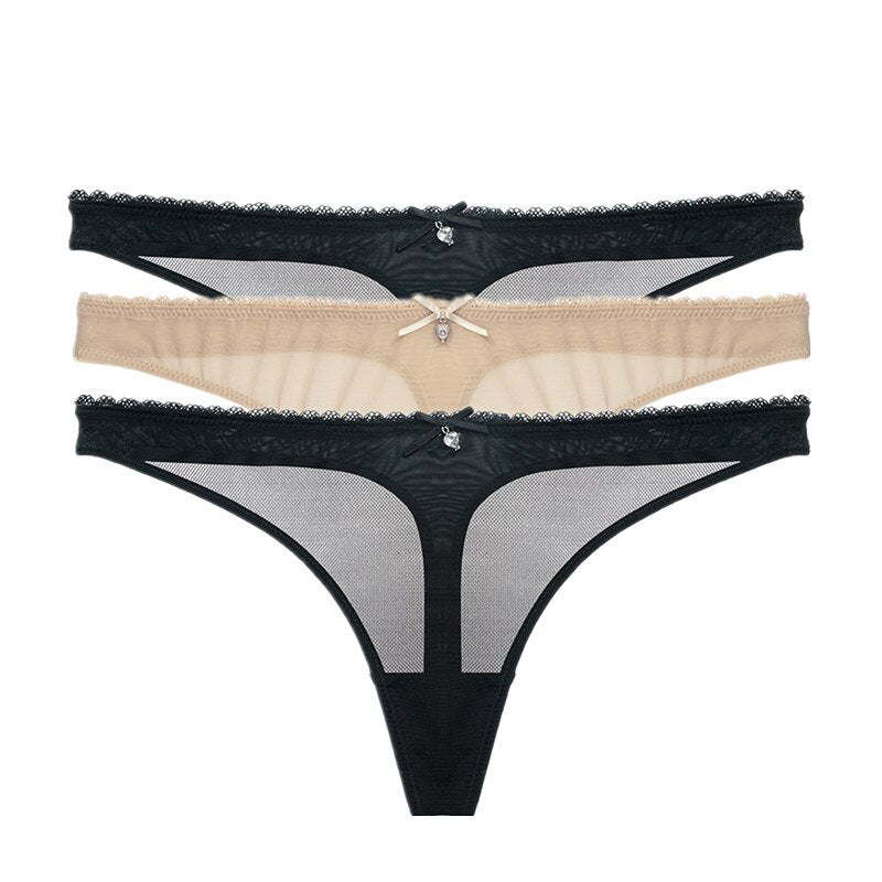 Transparent Low-Rise G-String Panties 3-Piece