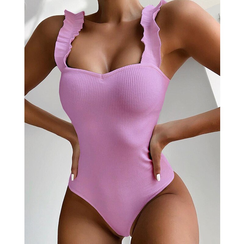 Sexy One Piece Swimsuit Wood Ear Ruffle Push Up Monokini