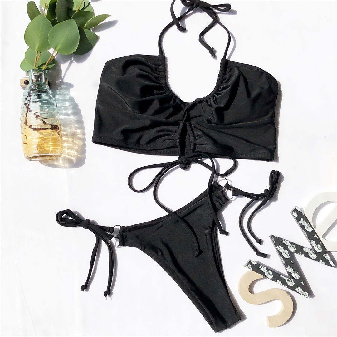 Leopard High Cut Thong Bikini Two-Pieces Lace Up Swimwear