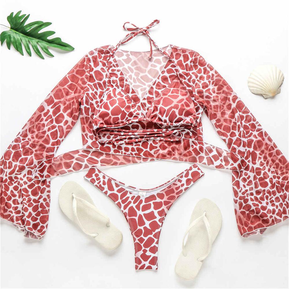 Women's Sexy Tie Dye Swimwear 3-Pieces Halter Bikini Set