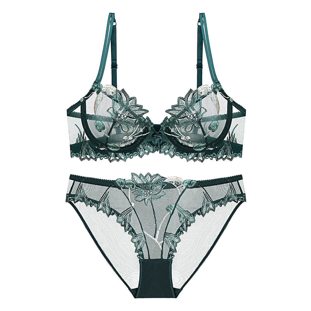Sexy Floral Lace Transparent Underwear Bra Lingerie Set