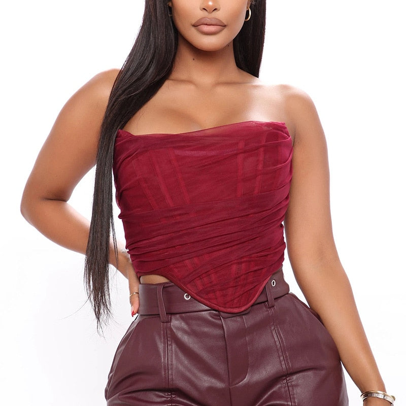 Sleeveless Fashion Strapless Bustier Corset Crop Tops