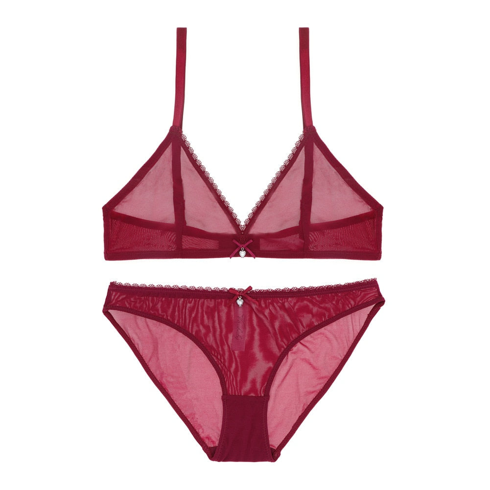 Deep V Transparent Lingerie Wire Free Soft Set