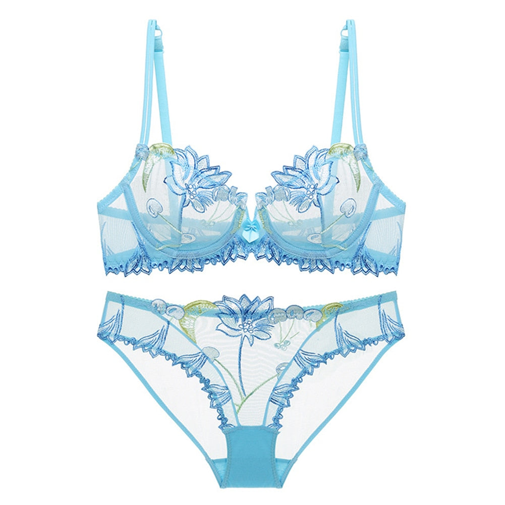 Sexy Floral Lace Transparent Underwear Bra Lingerie Set