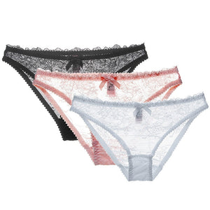 Low-Waist Hollow Bow Underwear Transparent Panties 3-Piece