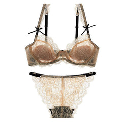 Sexy Lace Transparent Embroidery Lingerie Bra Underwear Set
