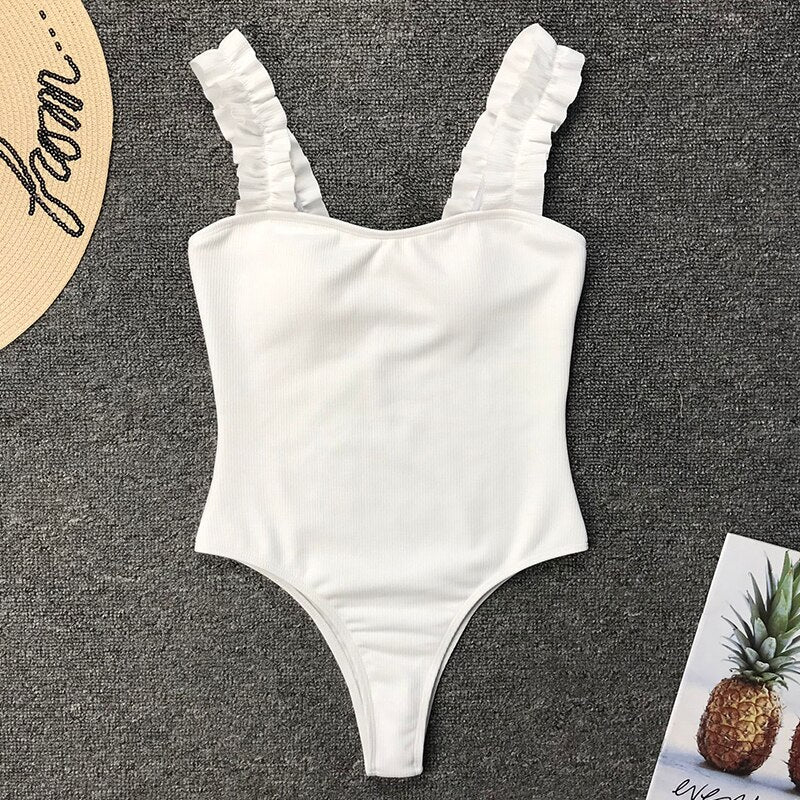 Sexy One Piece Swimsuit Wood Ear Ruffle Push Up Monokini