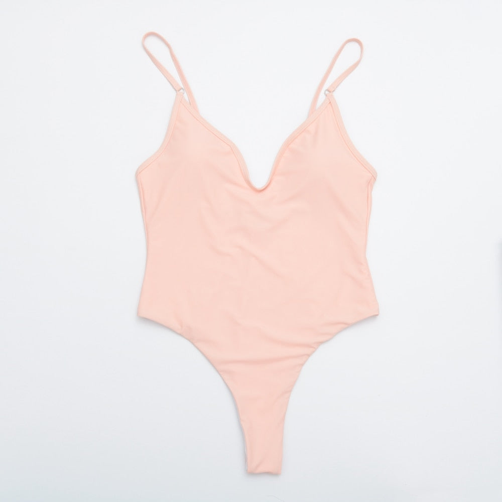 Sexy Solid One Piece Swimsuit High Waist Push Up Monokini