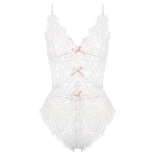 Lace Bodysuit 1-Piece Lingerie Transparent Backless Pajamas