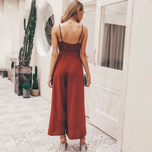 Sexy V Neck Split Spaghetti Strap Long Overall Loose Jumpsuit