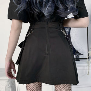 Punk Gothic Black High Waist Patchwork Bandage Mini Skirt