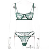 Floral Lace Transparent Bra Underwire And Panty Lingerie 2-Piece Set
