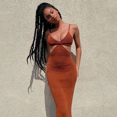 Knitted Maxi Dress Sexy Cut Out Backless Bodycon Dress
